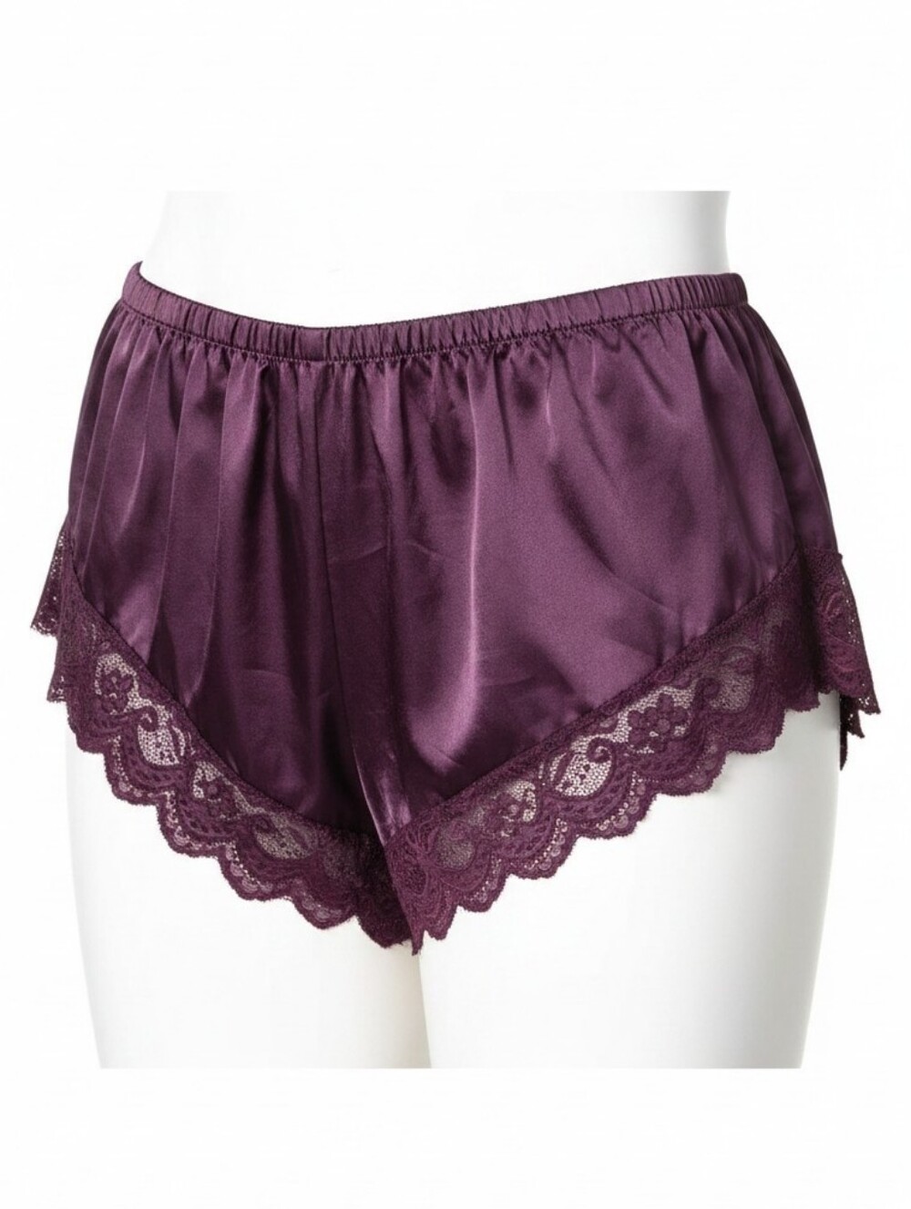 Silky Lace-Trim High-Waist Briefs in Wine